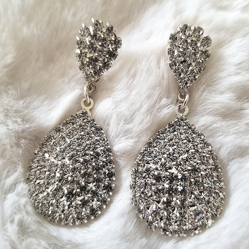 Bridal Rhinestone Earrings in Silver tone